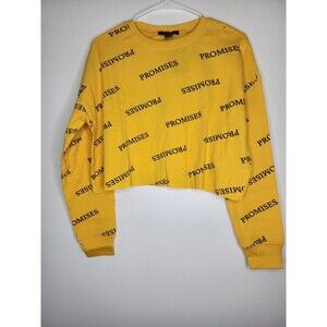 Forever21 Sweater Women Size S YELLOW Cropped  Promises Logos